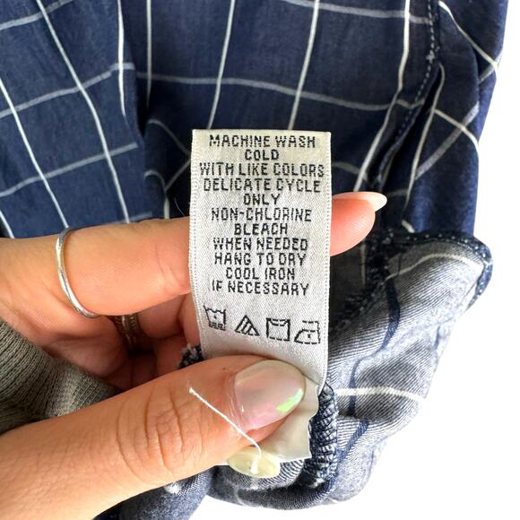 Sophie Max Dark Chambray Windowpane Check Popover Sleeveless Shift Dress Pockets - Picture 12 of 12